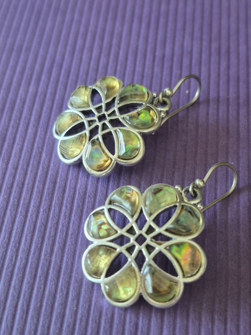 Silver Abalone Bead Flower Drop Earrings - Very Boho.